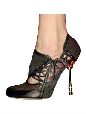 Christian Dior Vintage Galliano Runway Fencing Bottine Lace-Up Heels IT 36.5 6.5